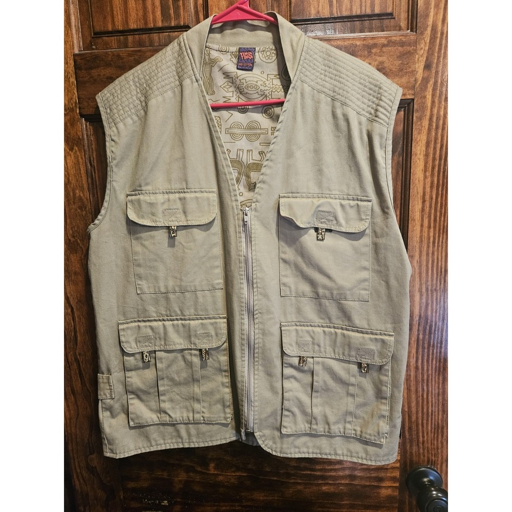 Tinga Tinga Vintage Flying Fish Safari Vest Mens Medium Beige Cotton Fishing